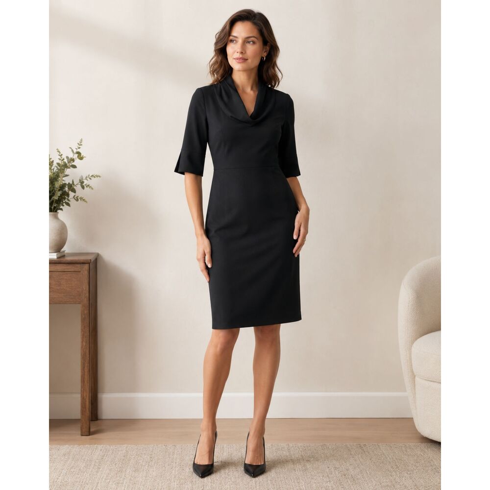 J Crew Womens Wool Blend Short Sleeve Cowl Neck Sheath Dress Black Size 0 Zip Up